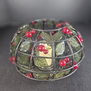 Black Metal With Green Glass Leaves And Red Berries Votive Candle Holder Kohls